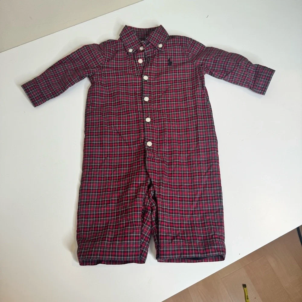 Polo Ralph Lauren Kensington Red Plaid Cotton Poplin Romper